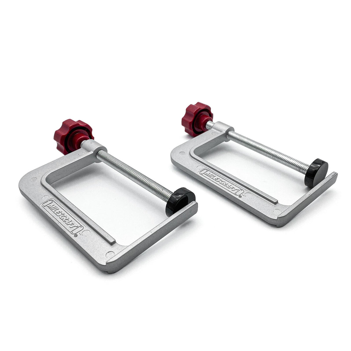 Milescraft TrackClamps 4in Clamping Capacity for Standard T-Track & Guides. Ergonomic knob, non-marring swivel pad