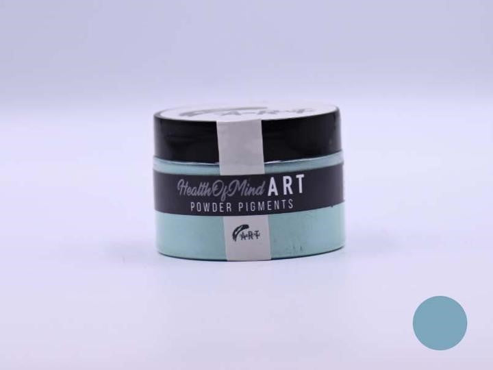 Health of Mind Art Coral Green 50g Pearlescent Mica Powder for Epoxy Resin in use on a river table