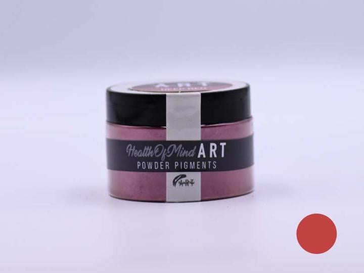 Health of Mind Art Deep Red 50g Pearlescent Mica Powder for Epoxy Resin - Close-up view of the vibrant red pigment in a small container