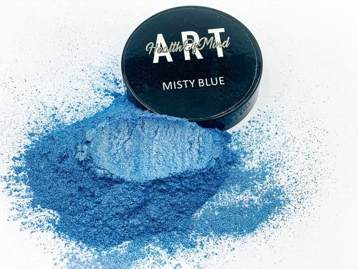 Health of Mind Art Misty Blue 50g Pearlescent Pigment Mica Powder for Epoxy Resin packaging - front view