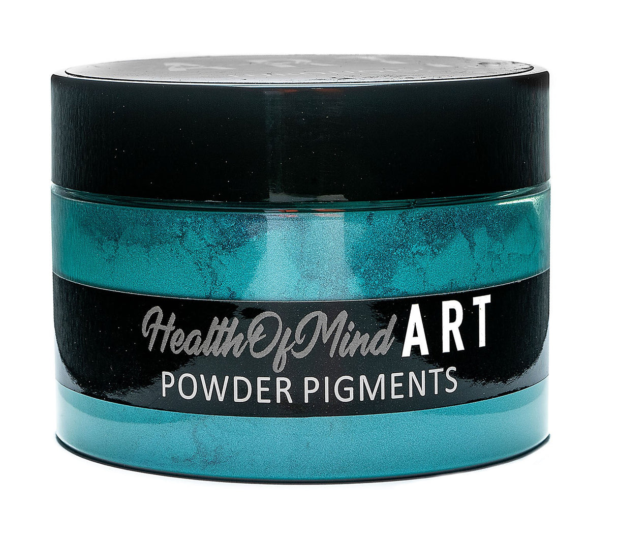 Health of Mind Art Turquoise Green Mica Powder in 50g jar, ideal for epoxy resin crafts like river tables or serving boards