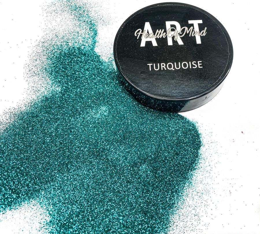 Health of Mind Art Turquoise 50g Metallic Glitter Powder for Epoxy Resin, showcasing vibrant metallic finish