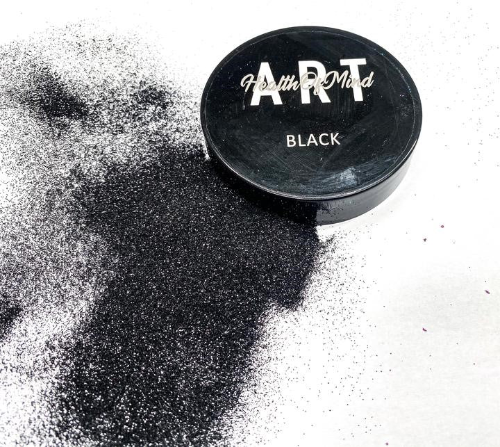 Black metallic glitter powder for epoxy resin, offers dazzling metallic finish with secondary rainbow effect, suitable for resin art