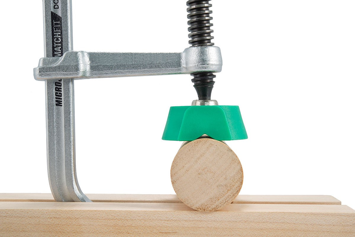 MicroJig X-Pad Clamp Cap for MatchFit Track Clamps providing in-line clamping for round stock view