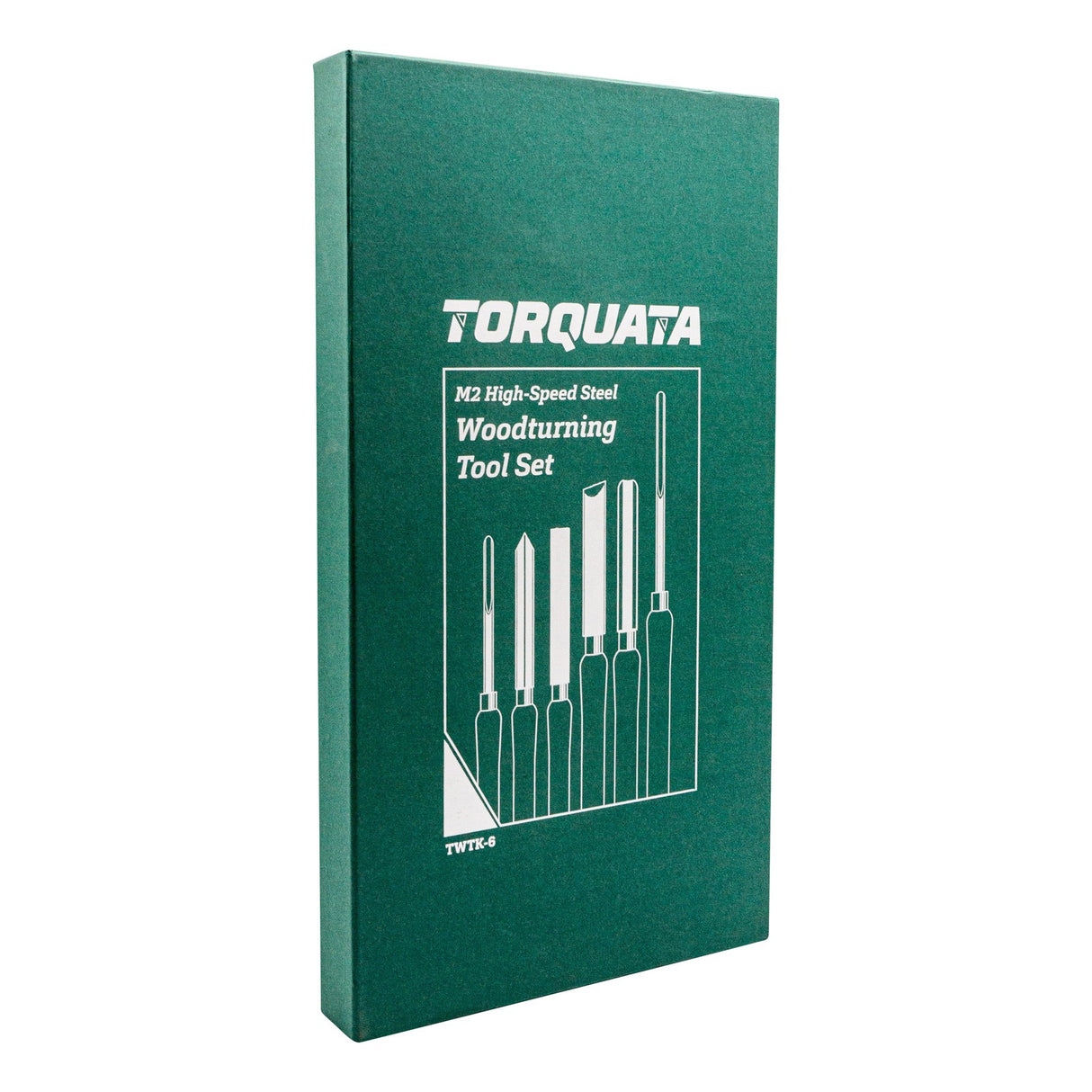 Torquata Wood Turning Tool Set M2 HSS, angled view, showing six essential chisels for woodturning