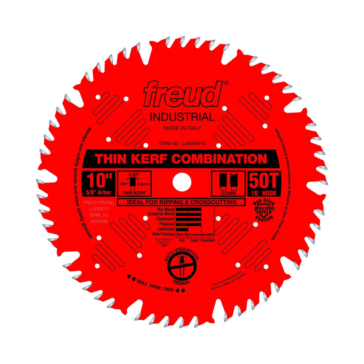 Freud 254mm Combination Circular Saw Blade with 50 Teeth, ideal for cross-cutting and rip-cutting tasks in woodworking