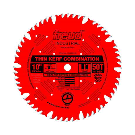 Freud 254mm Combination Circular Saw Blade with 50 Teeth, ideal for cross-cutting and rip-cutting tasks in woodworking