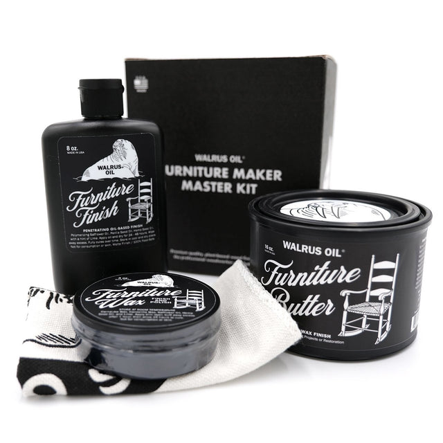 Walrus Oil Furniture Maker Master Kit with all finishes and buffing rag in collectible box, perfect gift for woodworkers