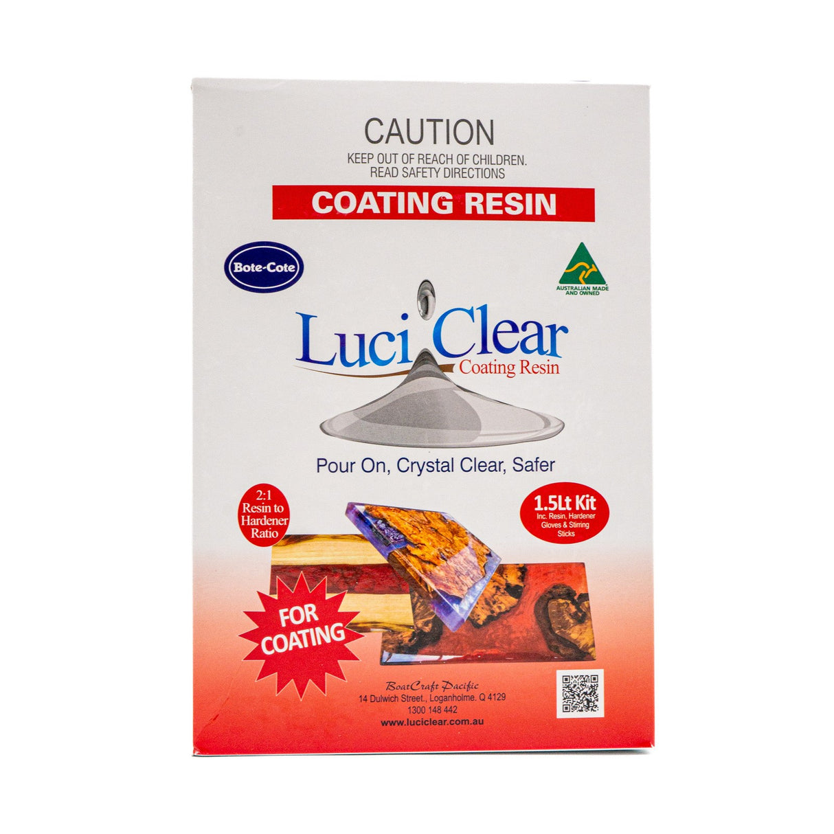 Clear coating resin by LuciClear for wood finishing, ideal for deep pour epoxy projects and river tables