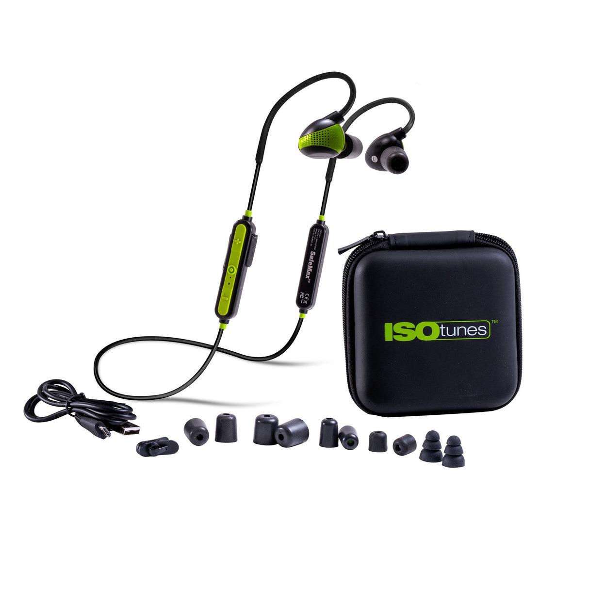 ISOtunes PRO Aware Bright Green Bluetooth Noise-Isolating Earbuds in workshop setting