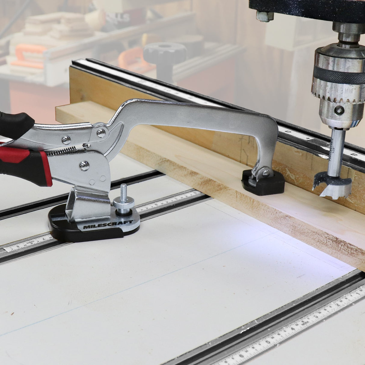 Milescraft TrackLock T-Track Clamp Base Conversion Kit on workbench
