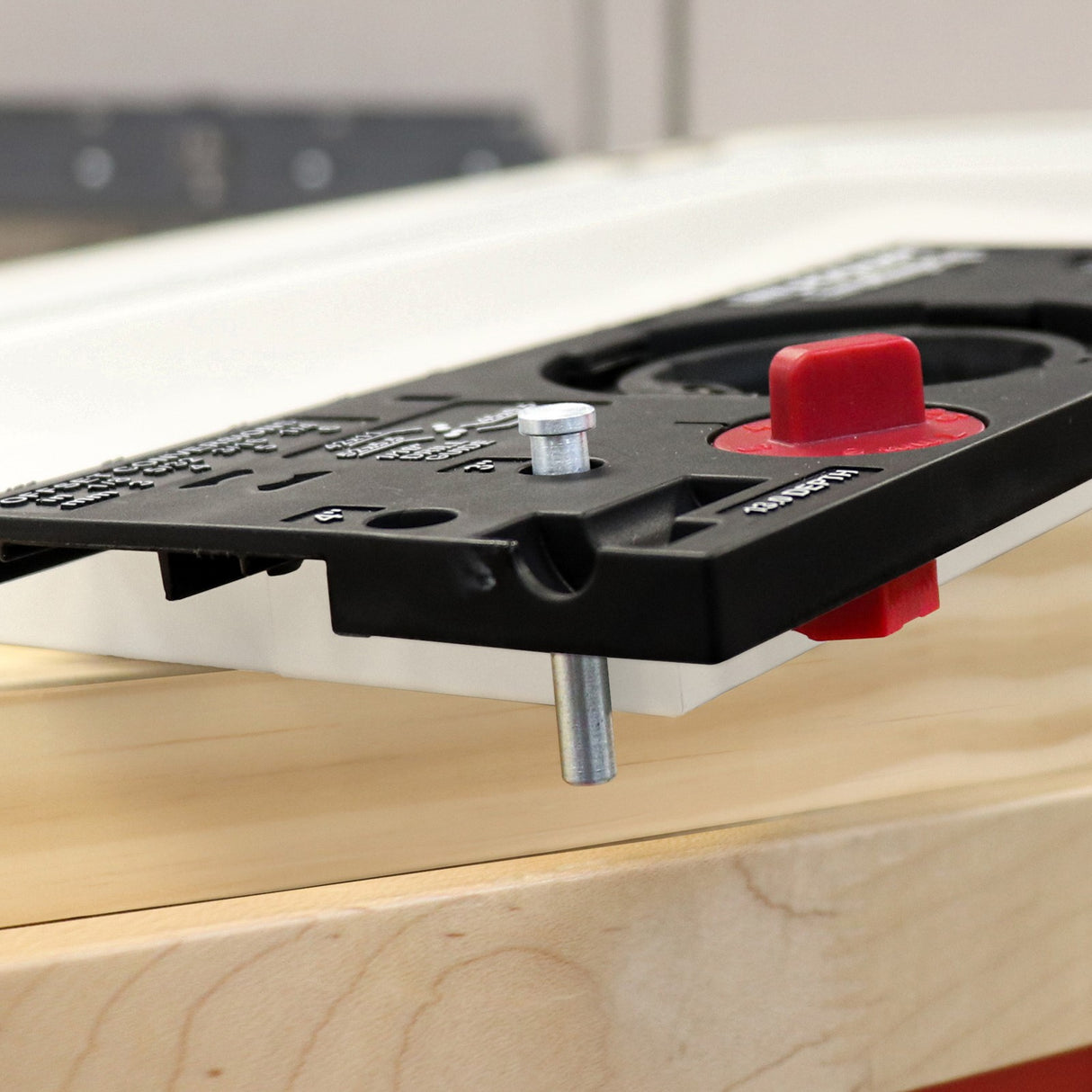 Milescraft Euro Hinge Jig in use for accurate door hinge installation