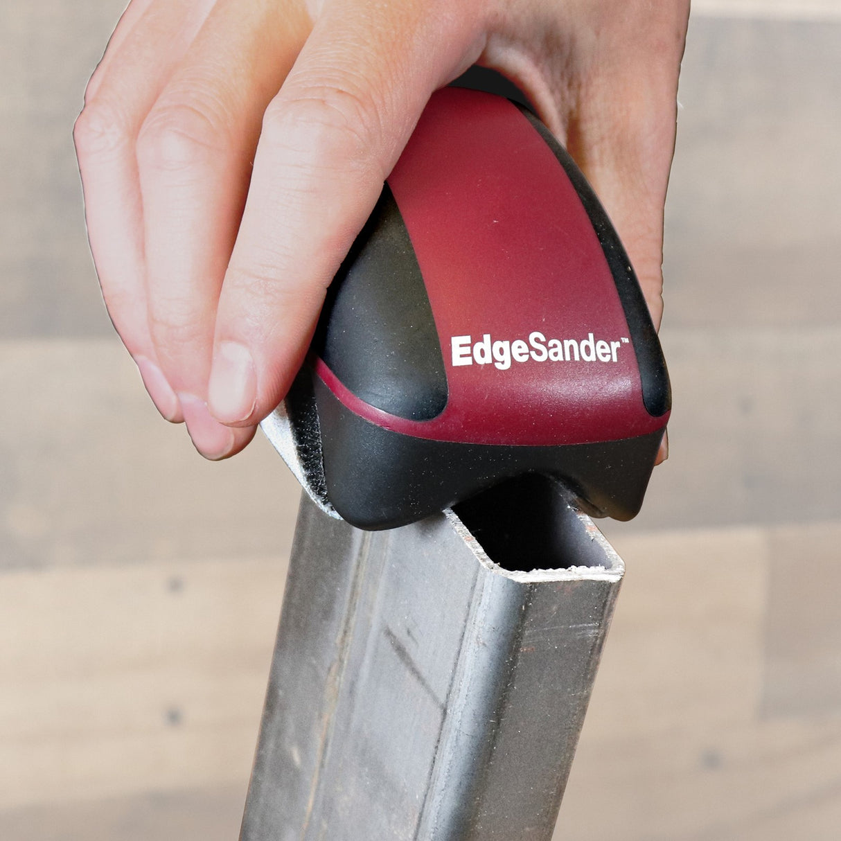 Milescraft EdgeSander Dual Edge Profile Sanding handheld sander with 125mm Sanding Discs in action