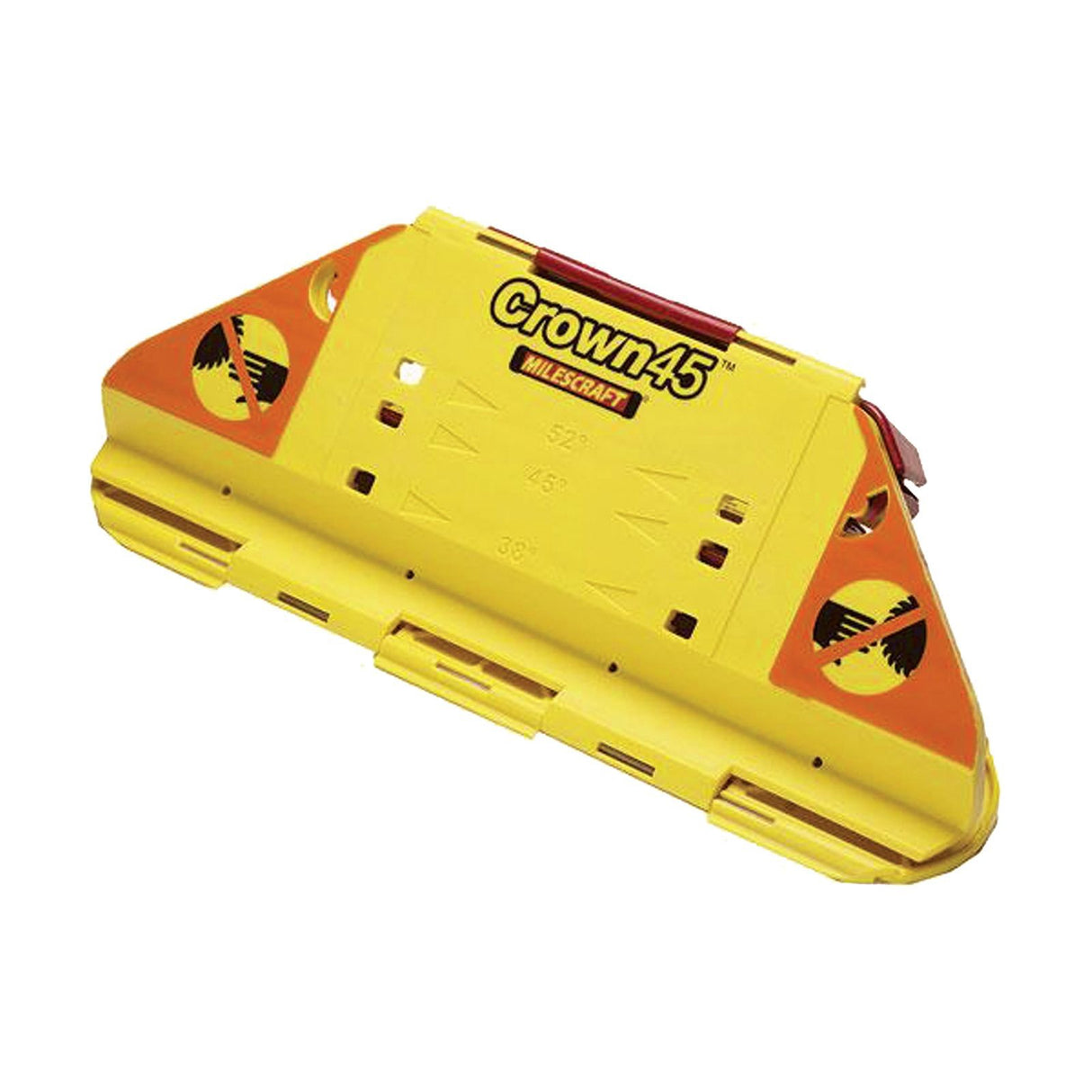 Milescraft Crown45 Crown Moulding Jig in use, ensuring precise cuts for professional woodworking