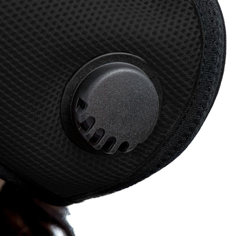 RZMask M2 Dust Face Mask in Black with Replaceable Filters - Side view showing breathable mesh material