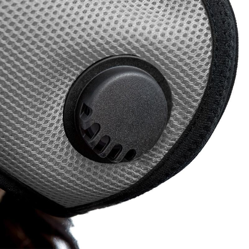 Breathable mesh RZMask M2 dust face mask with replaceable filters in titanium, ideal for hot dusty woodworking workshops