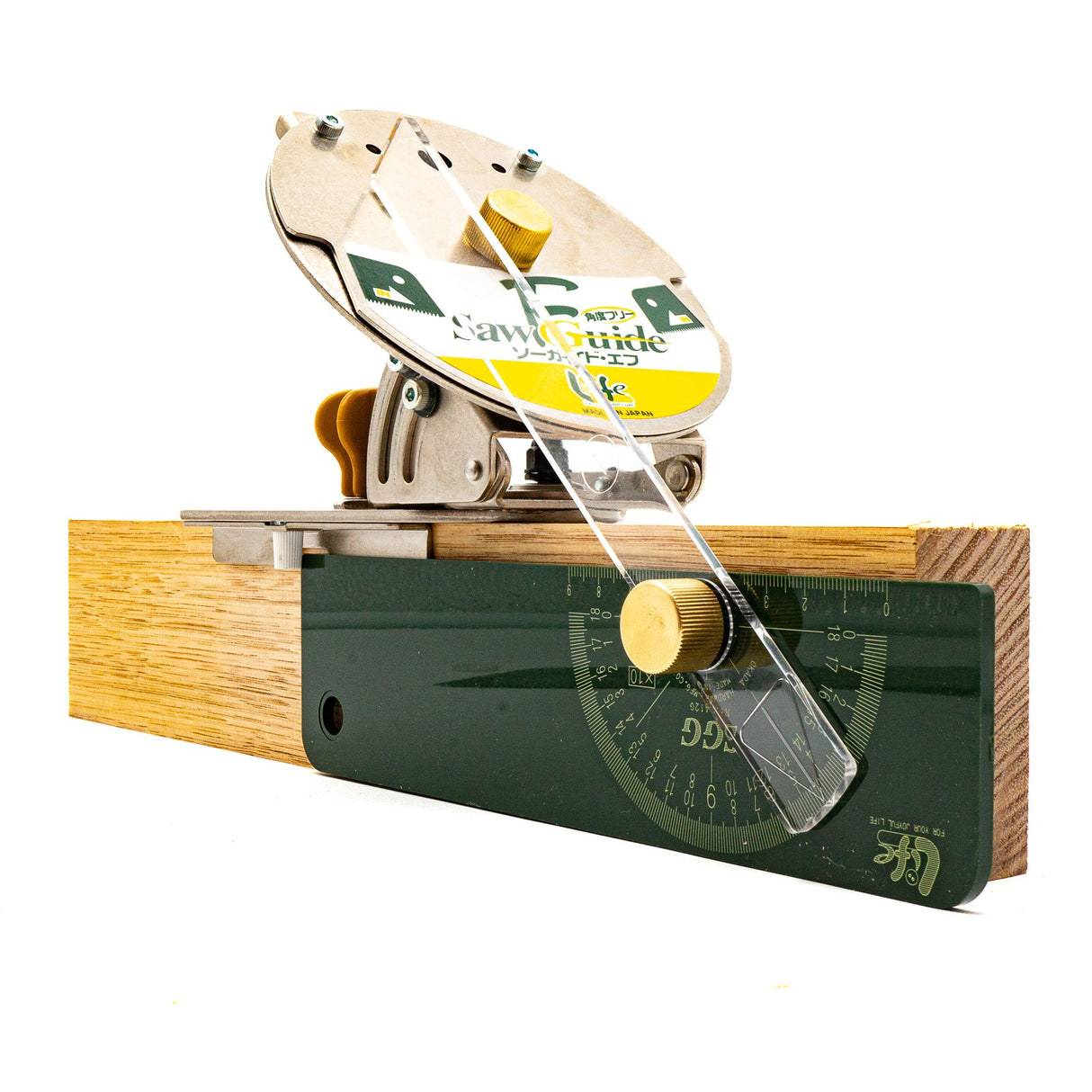 Zetsaw Japanese Compound Mitre Hand Saw Guide Set in action, achieving precise angles left to right on both horizontal and vertical axes