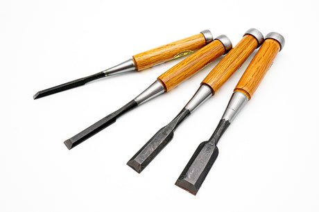 Ioroi Makers Set of 4 Oire Nomi Japanese Chisels - High-quality woodworking tools with forged blades and hardwood handles