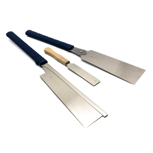 Three-piece Japanese saw set: Ryoba, Dozuki, Flush Cut saws for woodworking enthusiasts in Australia