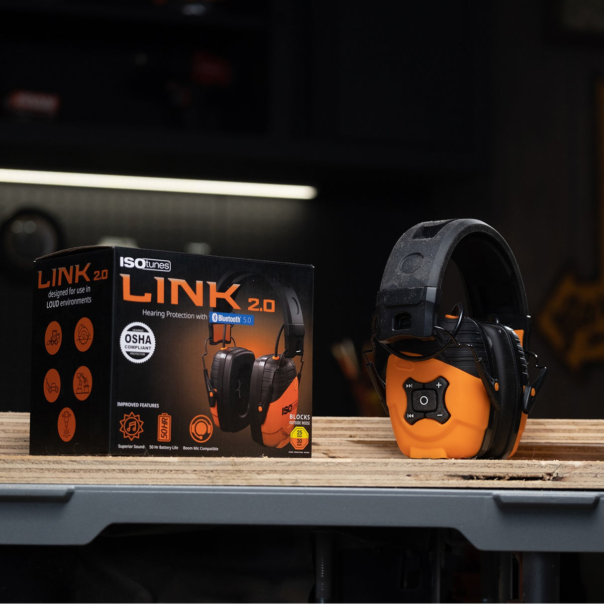 ISOtunes LINK 2.0 Bluetooth Earmuffs in Orange/Black - Side View