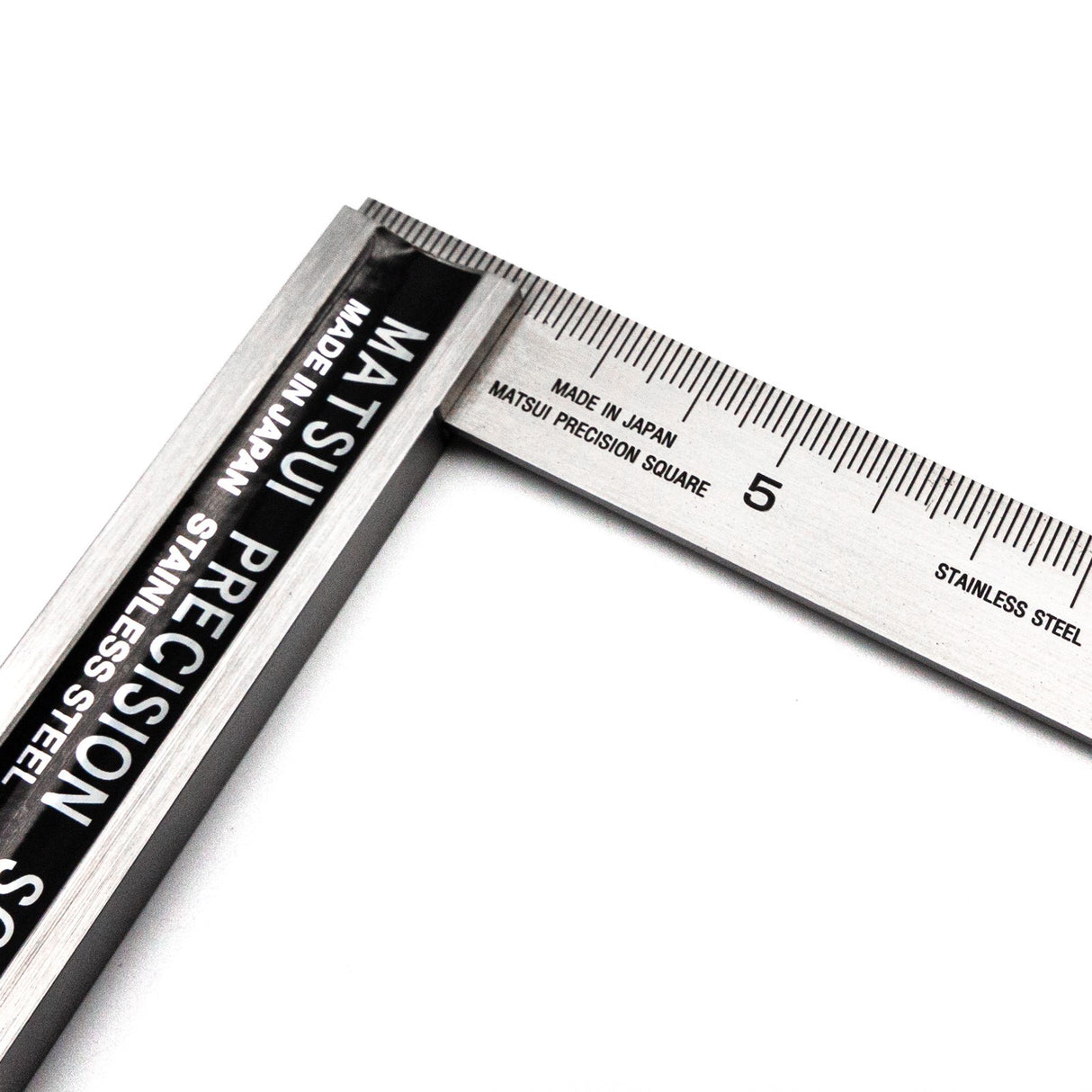 Matsui 150mm Stainless Steel Precision Square with Metric and Kakume Scales, angled view