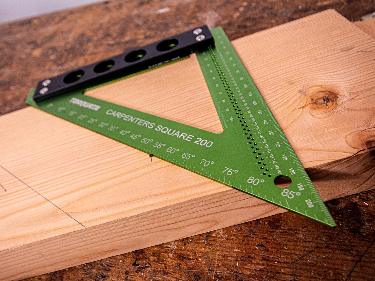 Torquata Triangular Carpenters Square 210mm, angled view showcasing precise aluminium construction