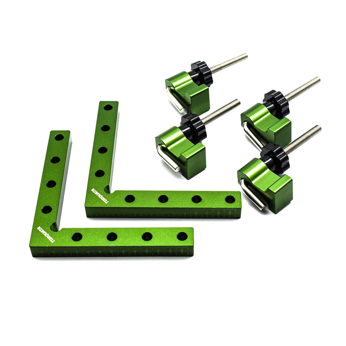 Torquata 140mm Corner Clamping Set of 2 Aluminium Squares & 4 Clamps in use on woodworking project
