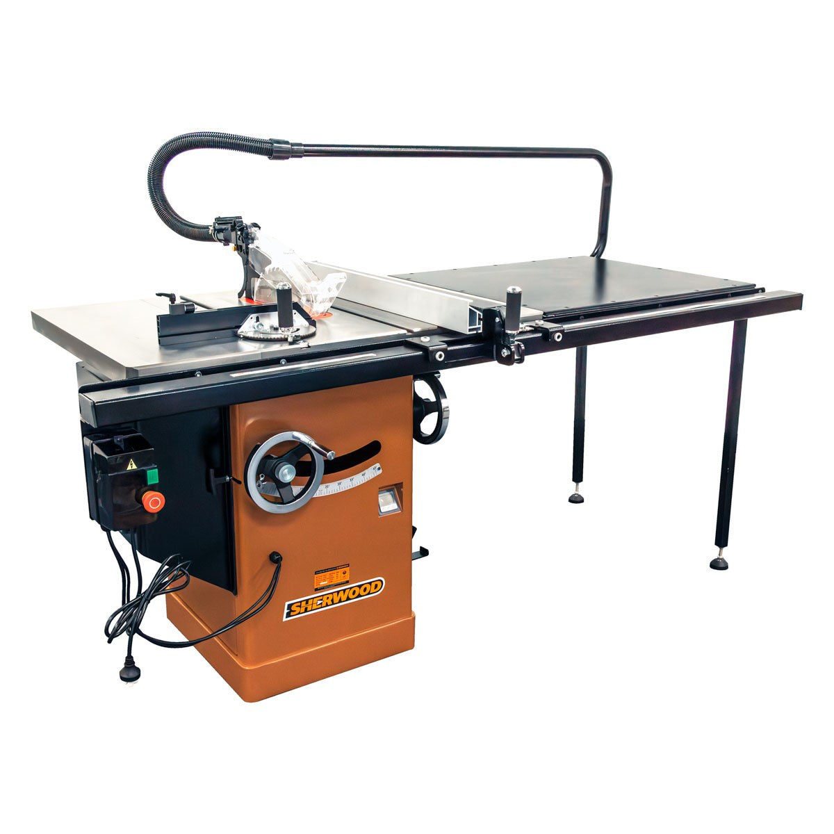 Sherwood 12in Cabinet Table Saw with 50in Fence Rails, ideal for deep cuts in thick wood