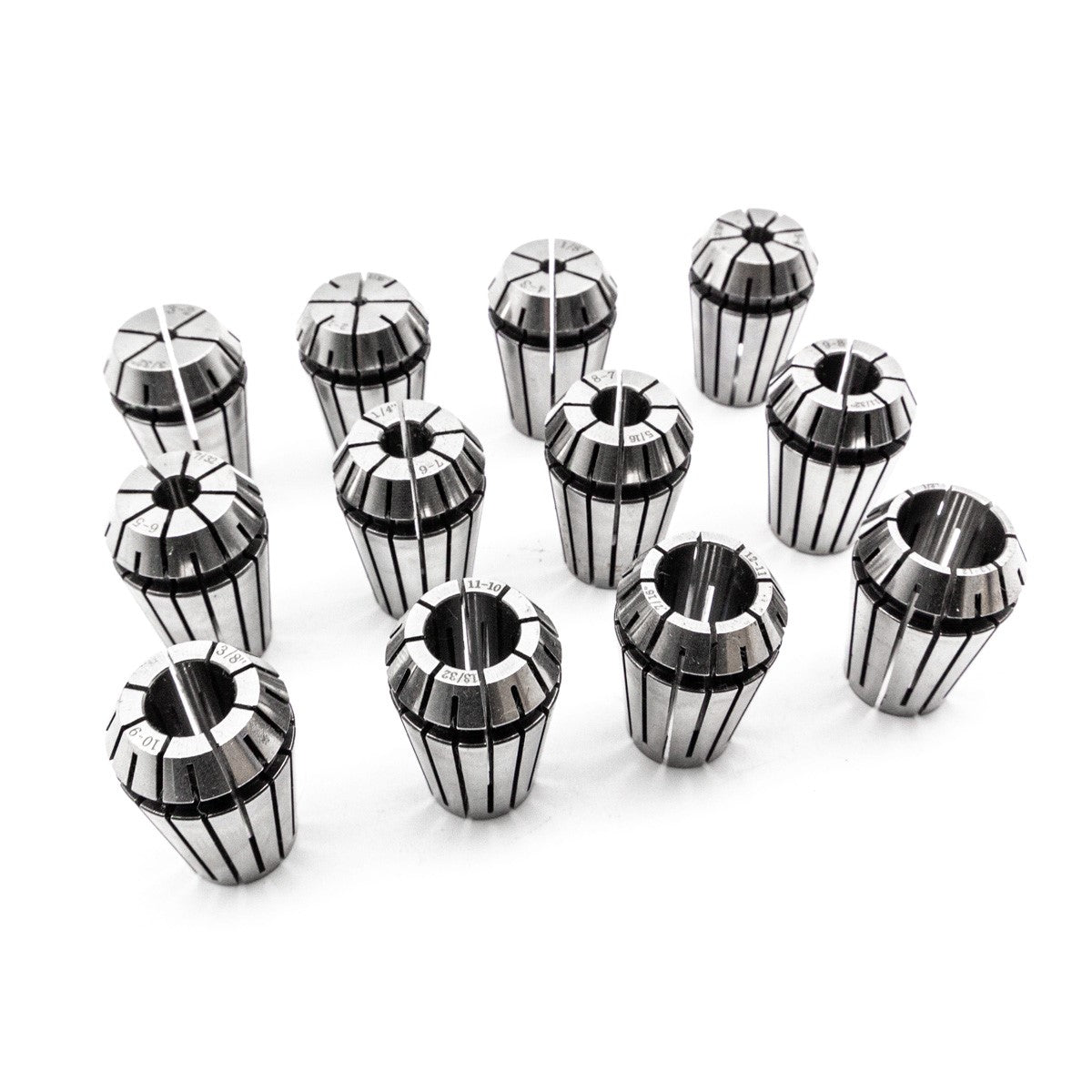 Sherwood ER20 Router Collet Metric 12 Piece Set in use with various collet sizes on a wooden router chuck