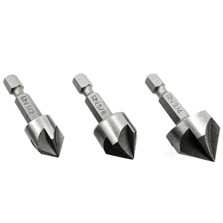 P & N Quickbit Impact Countersinks Rose Head Set of Three CR-V 1/4in Hex Shank woodworking tool bits in a variety of sizes