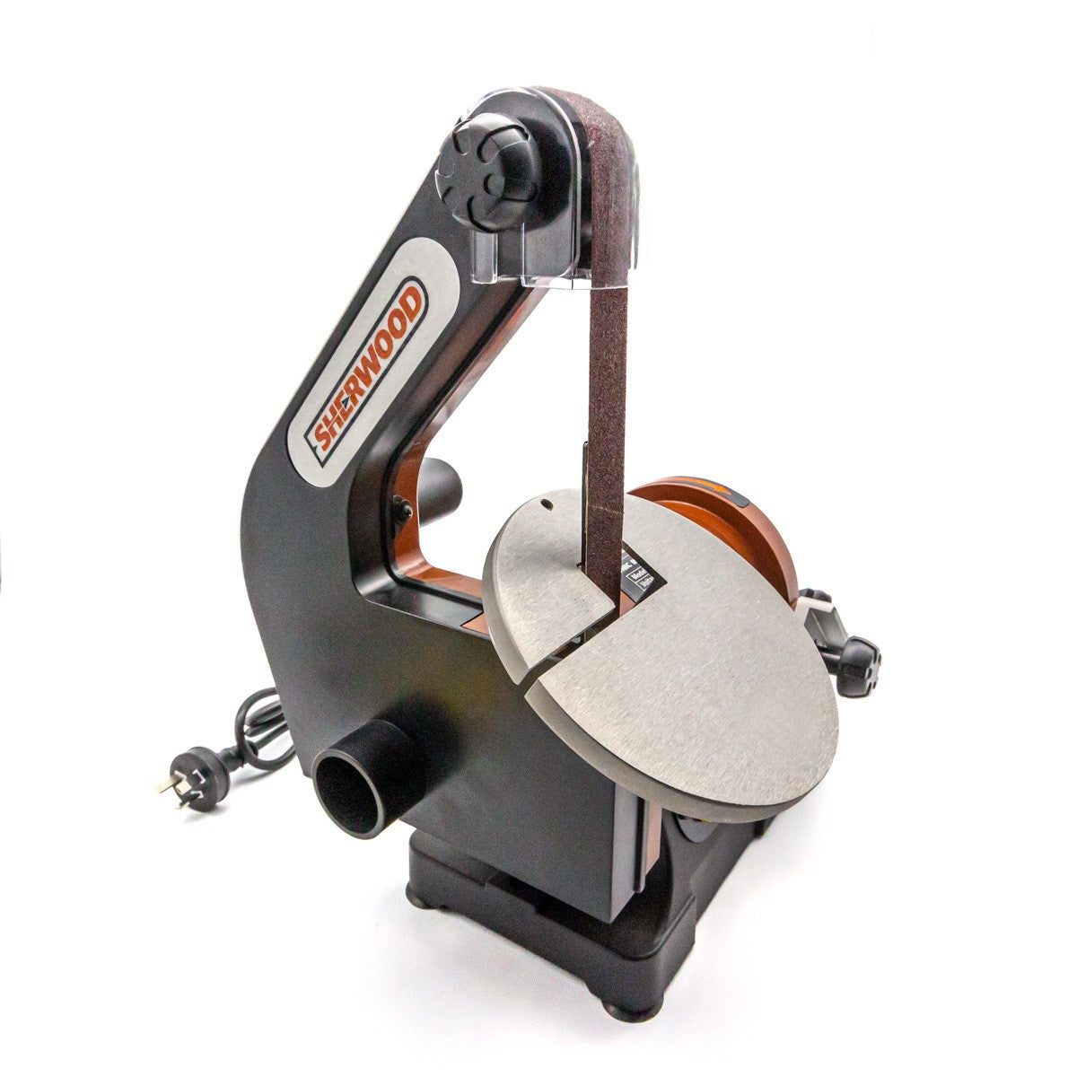 Sherwood 250W Belt & Disc Sander combo machine in Australian workshop setting