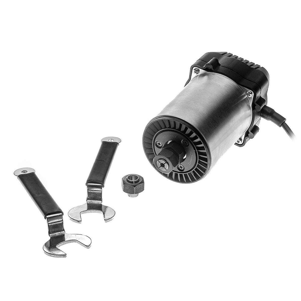 Sherwood Benchtop Router Table with Round Body Router Motor & Lift - Side view with MDF/Phenolic Table