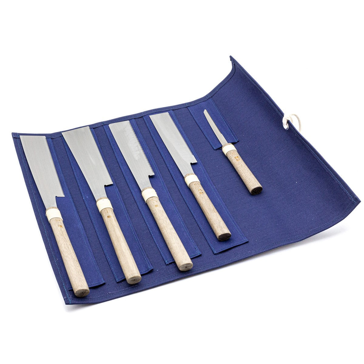 Mitsukawa Japanese Detail Saws Set of 5 in Canvas Roll, ideal for precise and delicate woodworking tasks
