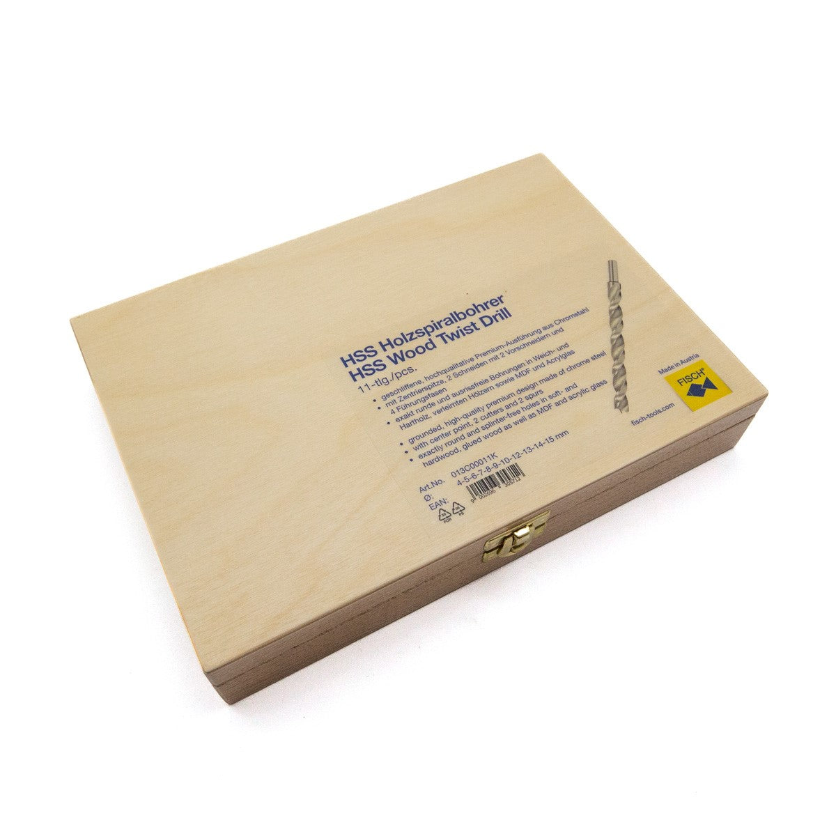 Fisch Professional Brad Point Drill Bit Set, 11 Piece, HSS M2 Steel - Fast and precise drilling in various materials