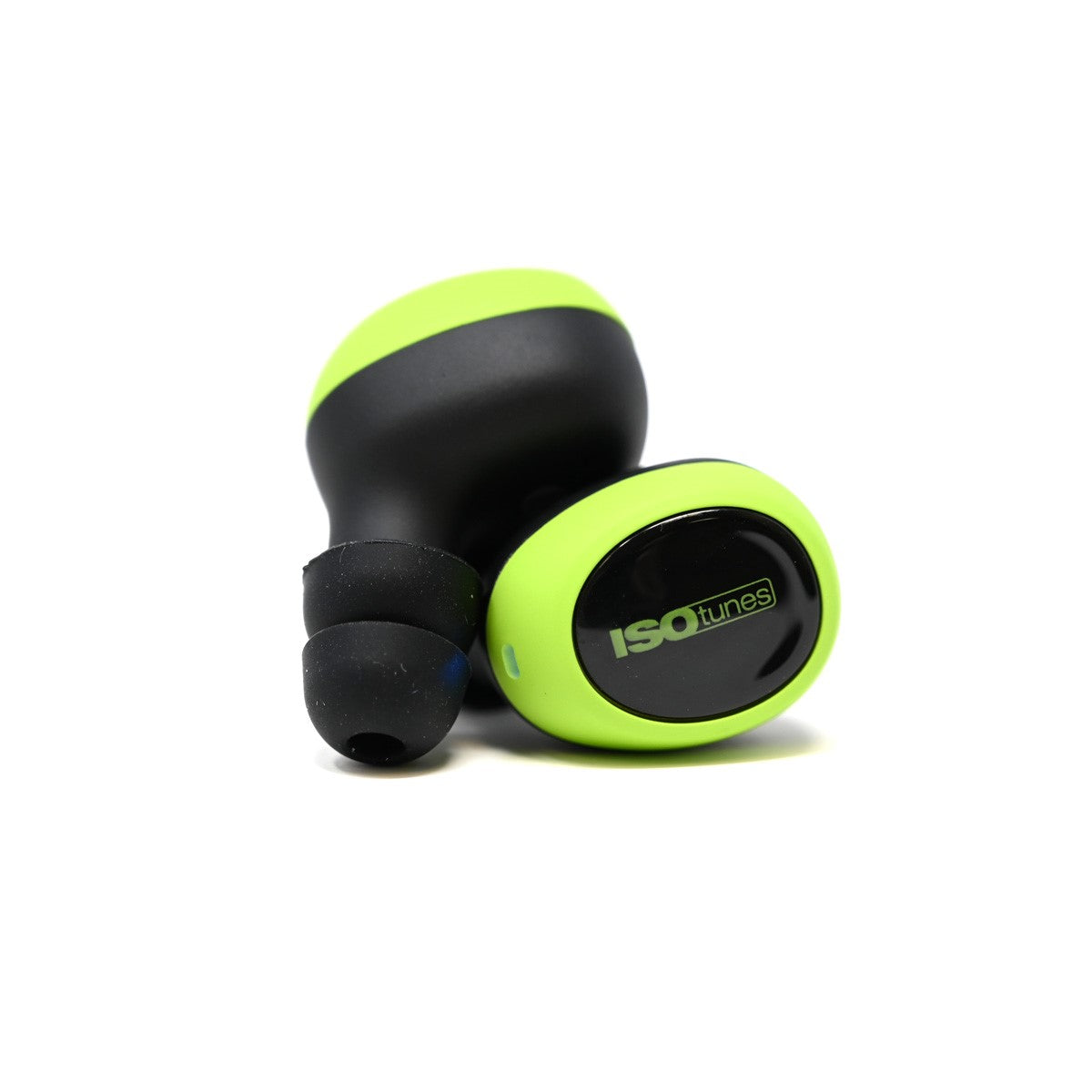 ISOtunes FREE 2.0 Safety Green Wireless Earbuds - product angled view