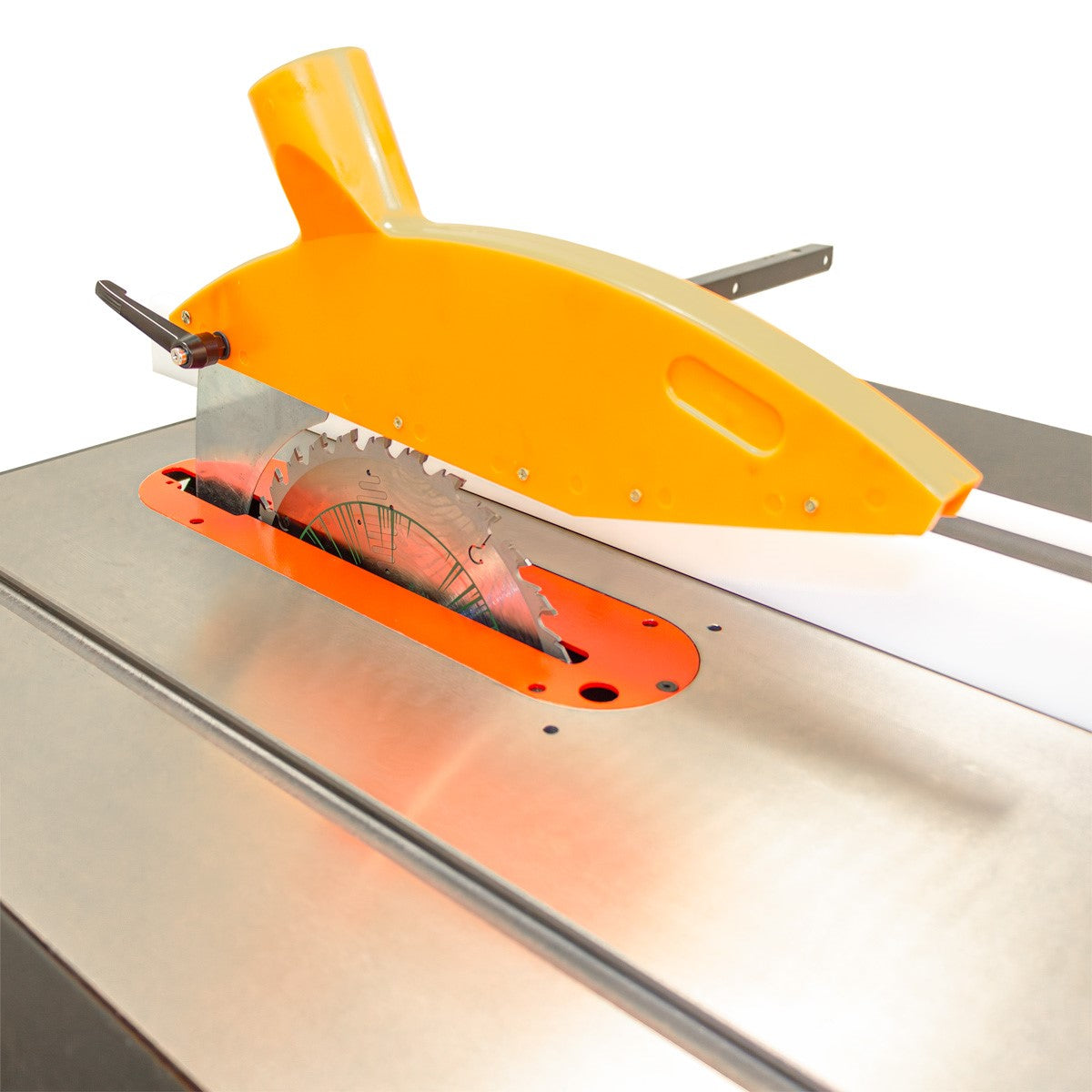 Sherwood 10in Hybrid Cabinet Table Saw from an angle showcasing its sturdy construction and design