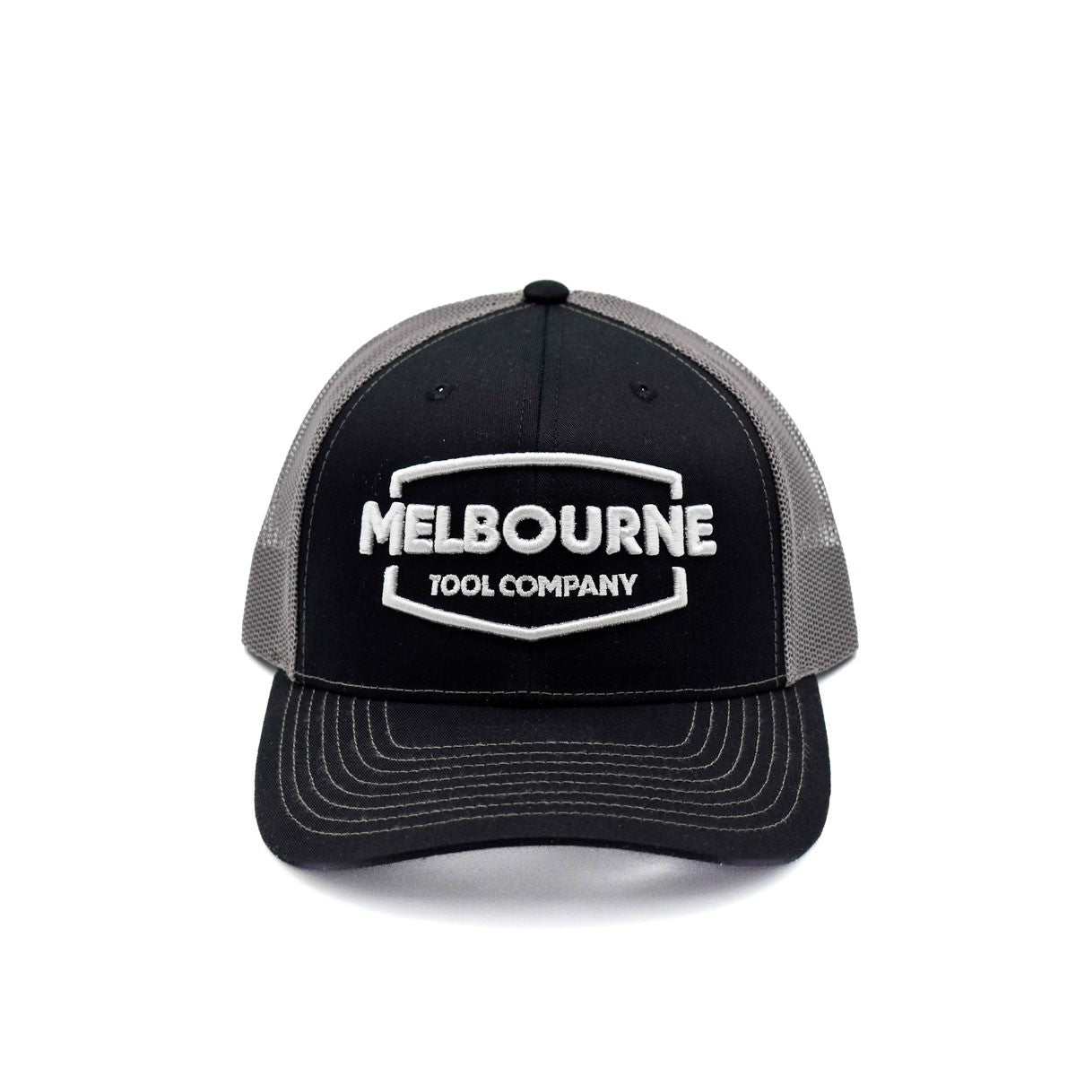 Melbourne Tool Company Trucker Cap Black & Charcoal embroidered logo side view