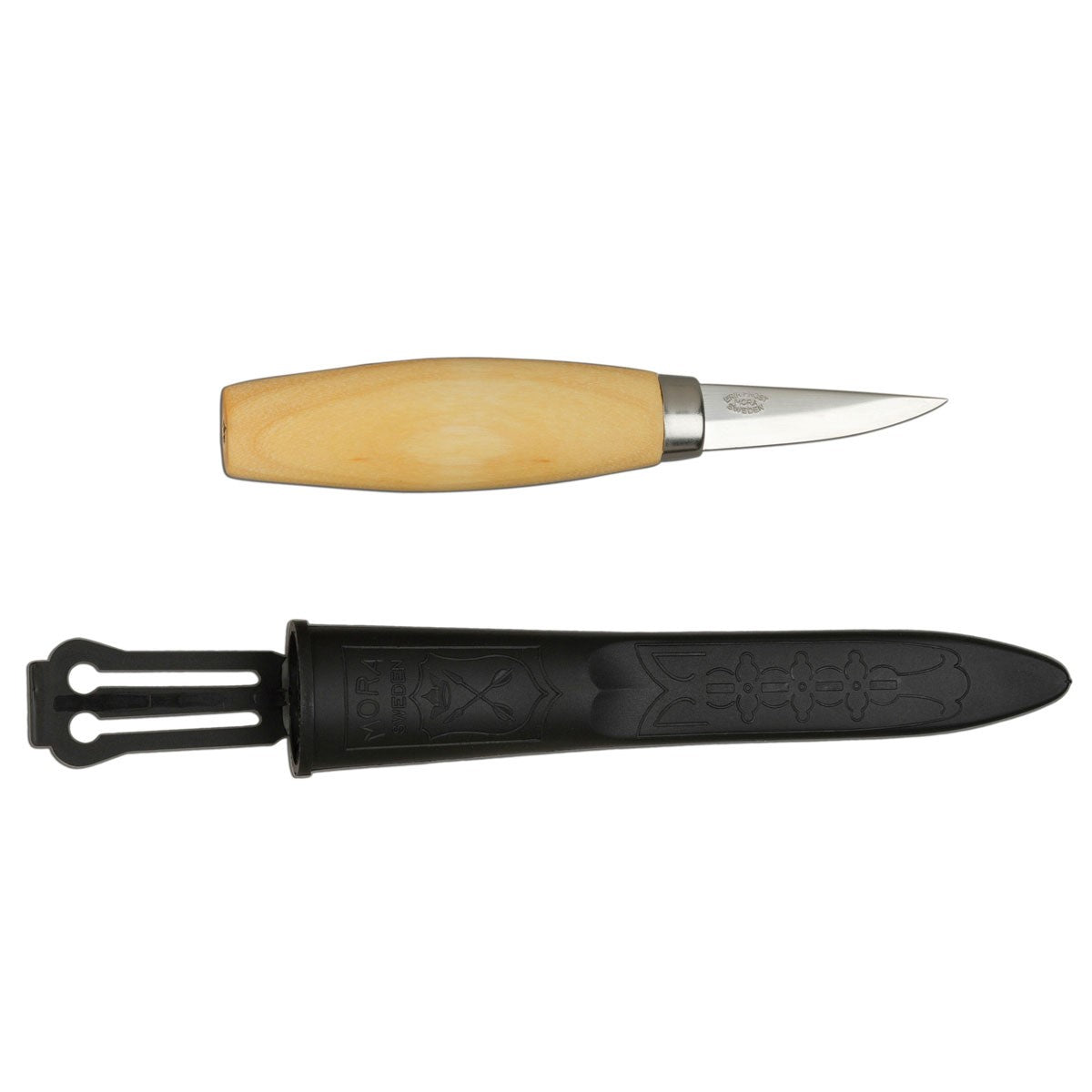 MoraKniv #120 Straight Knife for Spoon Carving with Carbon Steel Blade, showcasing high-carbon steel blade craftsmanship