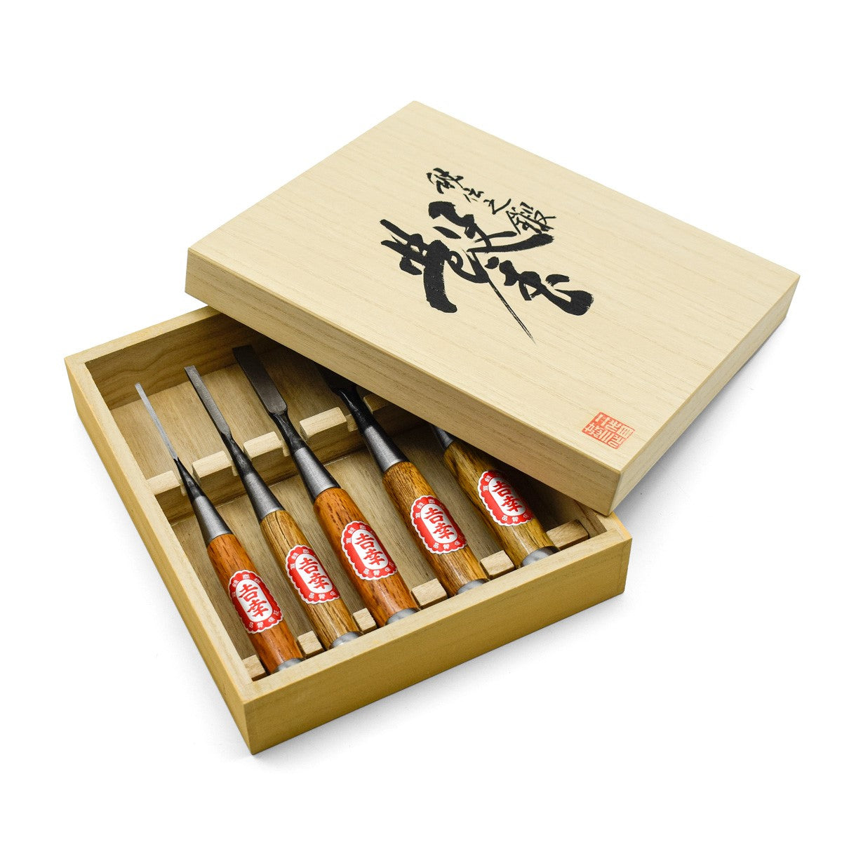 Fujikawa Japanese Chisels Set of 5 Oire Nomi Yellow Steel Woodworking Tools