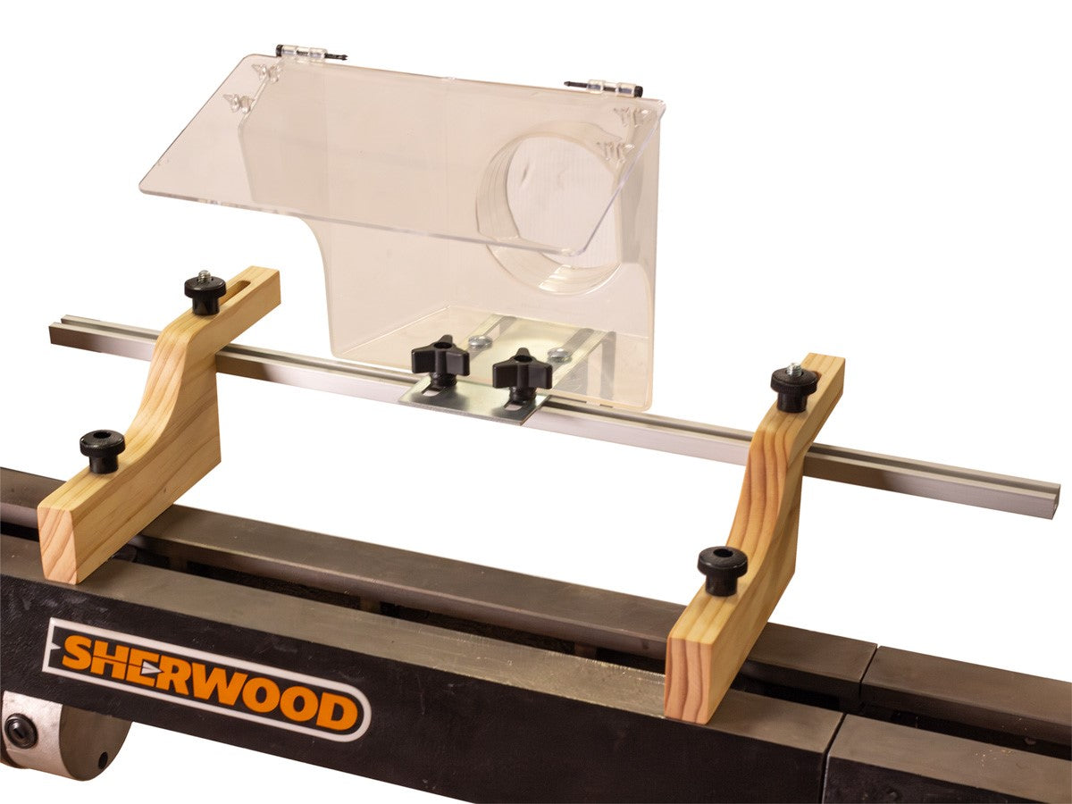 Economical bracket-mounted lathe shroud for Australian woodturners concerned about airborne dust
