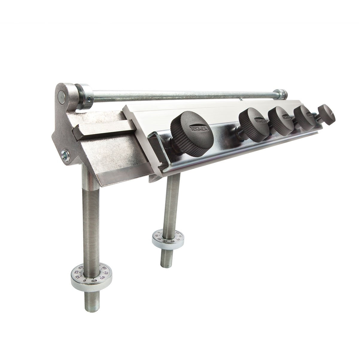 Tormek Wetstone Grinder Planer Jointer Blade Jig in action, creating razor-sharp blades efficiently. Ideal for woodworking pros and enthusiasts. Made in Sweden