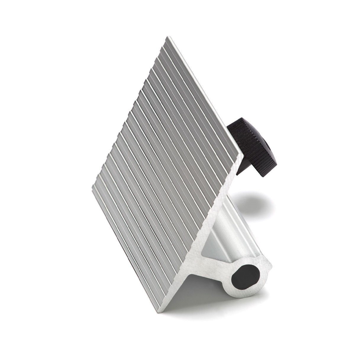 Tormek Wetstone Grinder Tool Rest with TORLOCK attachment, angled close-up showcasing precision engineering