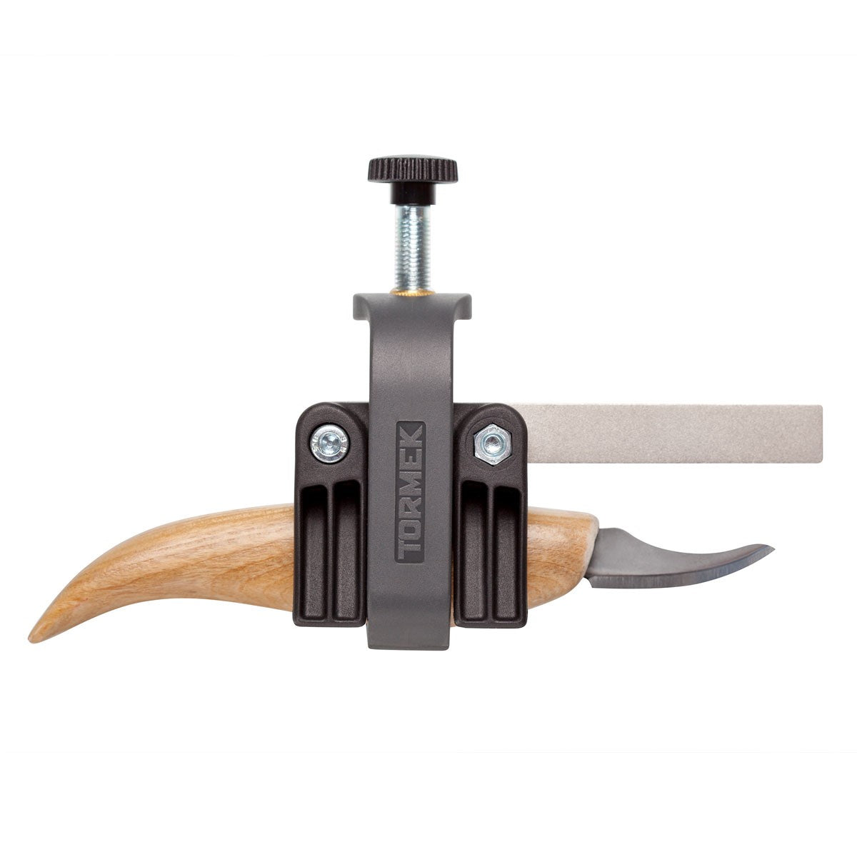 Tormek Wetstone Grinder Small Knife Holder in use with KJ-45, showcasing precise sharpening angles