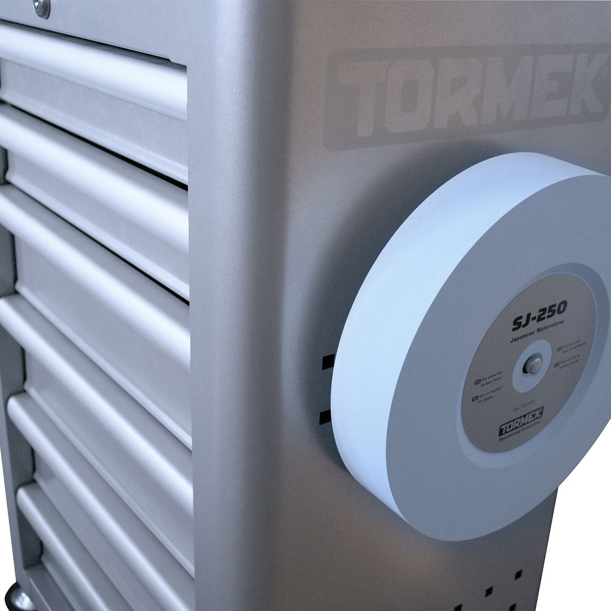 Tormek Sharpening Work Station Six Drawer, side view showing six spacious drawers for storing tools and accessories