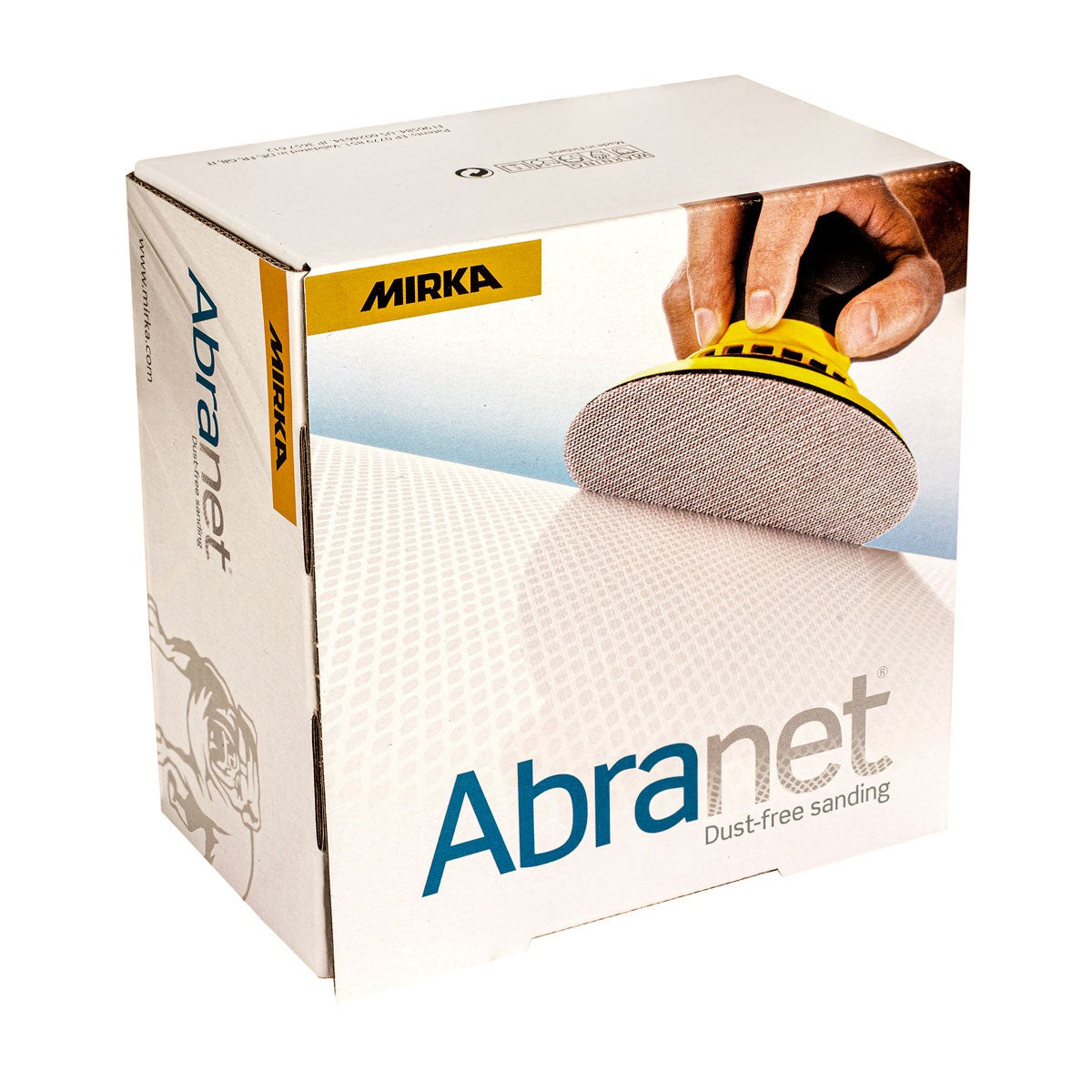 Mirka Abranet Ace Ceramic Sanding Disc 150mm 50 Pack in use on a wooden surface