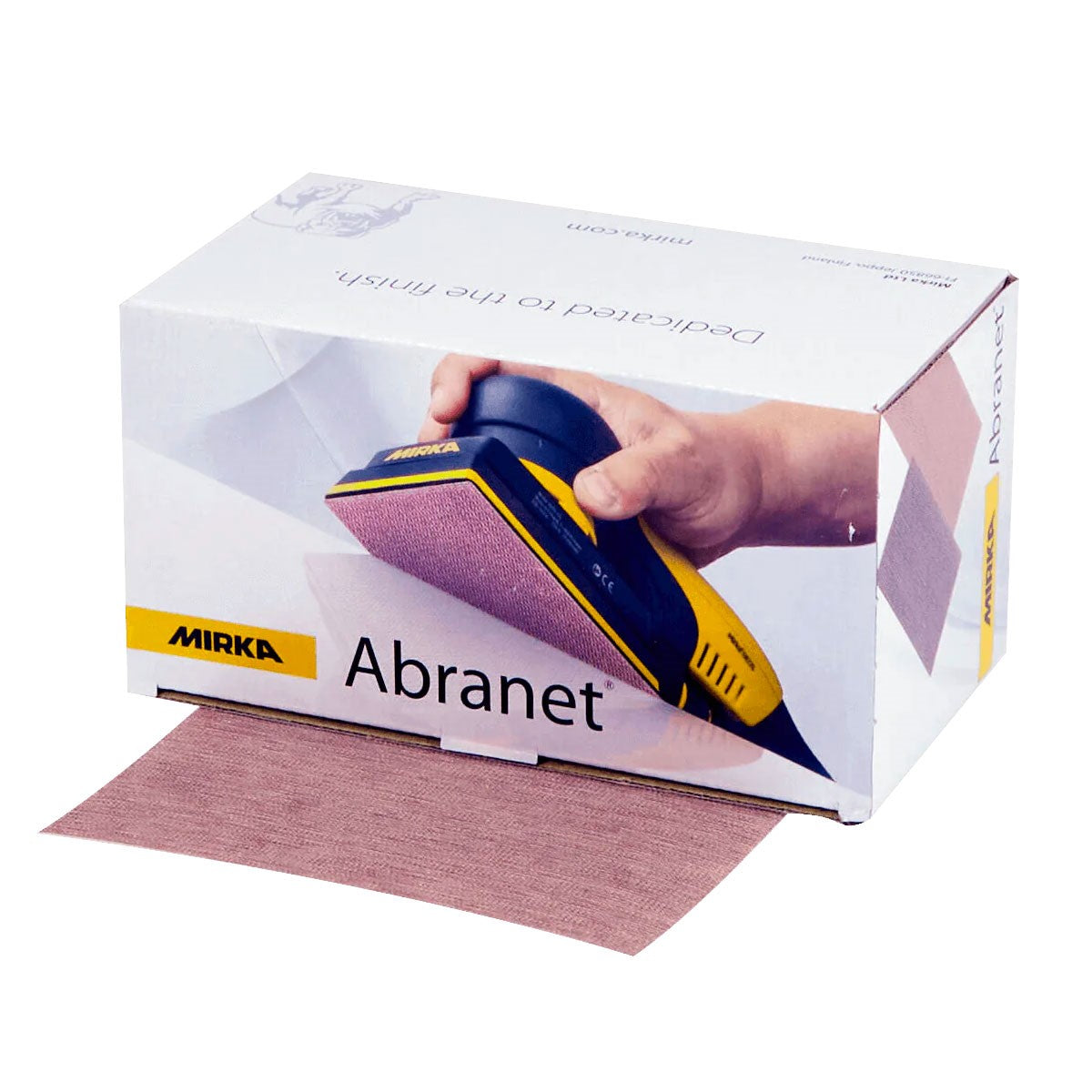 Mirka Abranet Sanding Sheet 81x133mm Pack of 50 in use on wood surface