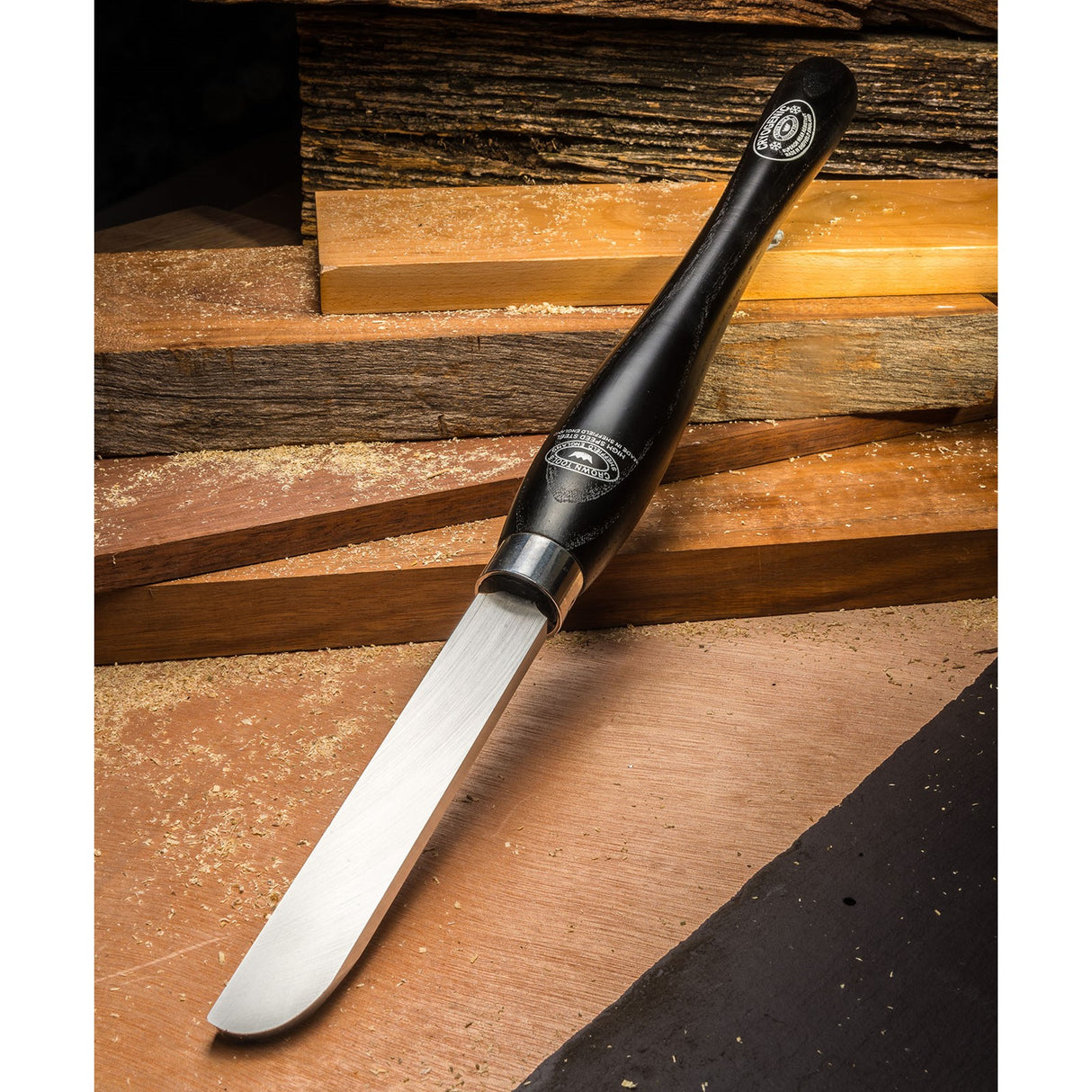 Crown Bowl Finishing Scraper 25mm M2 Cryogenic Steel Woodturning Tool in use on a lathe