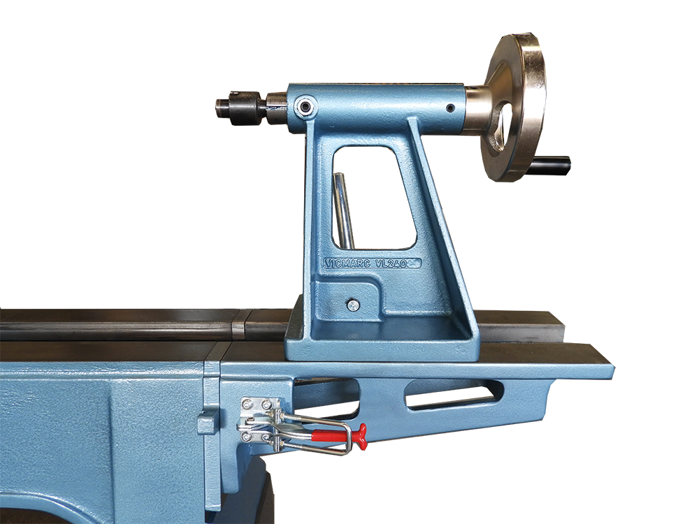 Vicmarc VL300 Swing Away Tailstock Support demonstrating swing function