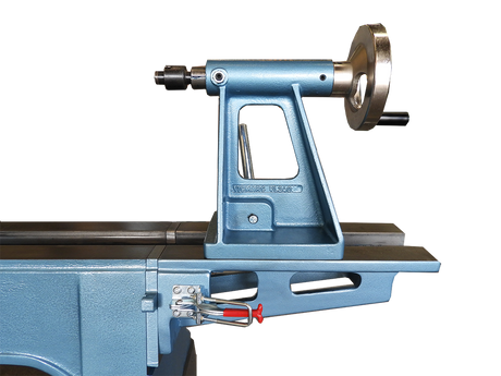 Vicmarc VL300 Swing Away Tailstock Support demonstrating swing function
