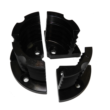 Vicmarc Shark Jaws for VM90/100 lathe chuck, featuring serrated inner and outer surfaces for superior grip on cylinder spigots
